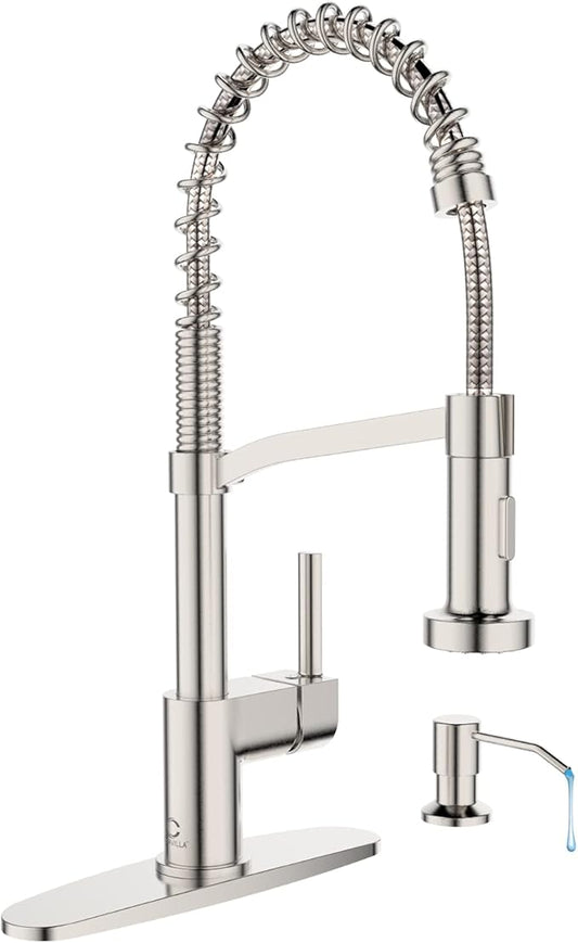 Kitchen Faucet Soap Dispenser,Faucet for Kitchen Sink, Kitchen Sink Faucets with Pull Down Sprayer and Dual Function Spray Head,RV Sink Faucet with Deck Plate,Nickel Brushed