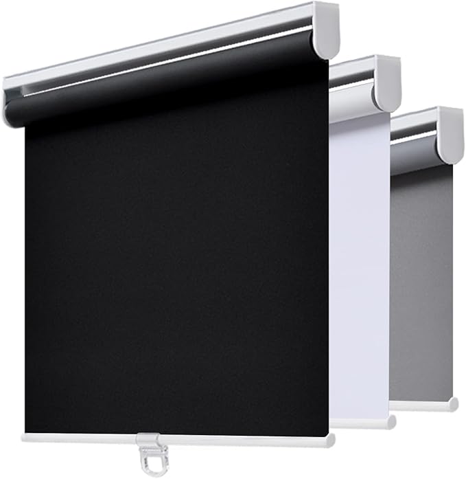 AOSKY Cordless Roller Shades Blackout Blinds for Windows Room Darkening Rolled Up Shades with Spring System, UV Protection Window Shades Door Blinds for Home and Office (30" W x 72" H, Black)