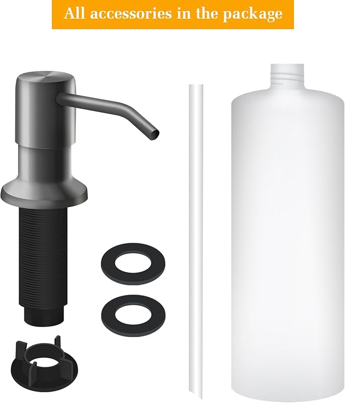 Soap Dispenser for Kitchen Sink, Built in Sink Soap Dispenser Lotion Dispenser with 17 OZ Bottle, Refill from The Top Bar Sink Soap Dispenser, Gray