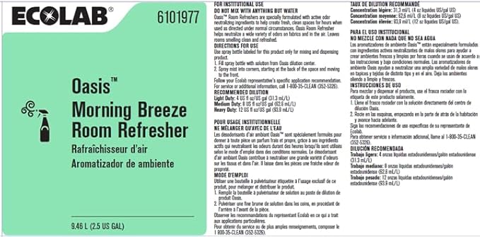 Ecolab Oasis Morning Breeze Room Refresher - 2.5 Gallon