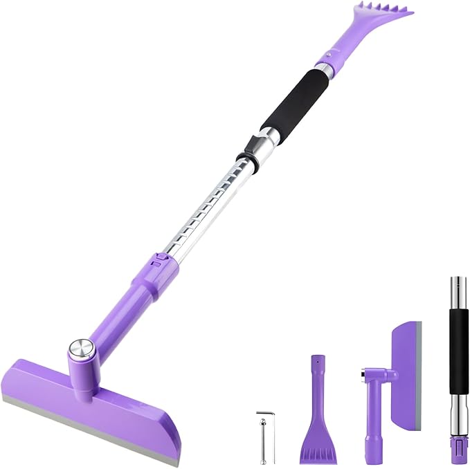 49.2inch Ice Scraper with Snow Brush, Ice Scrapers for Car Windshield,Extendable Snow Removal Tool for Car Window with Foam Grip,360° Silicone Brush Head for Car Auto Truck SUV (Purple)