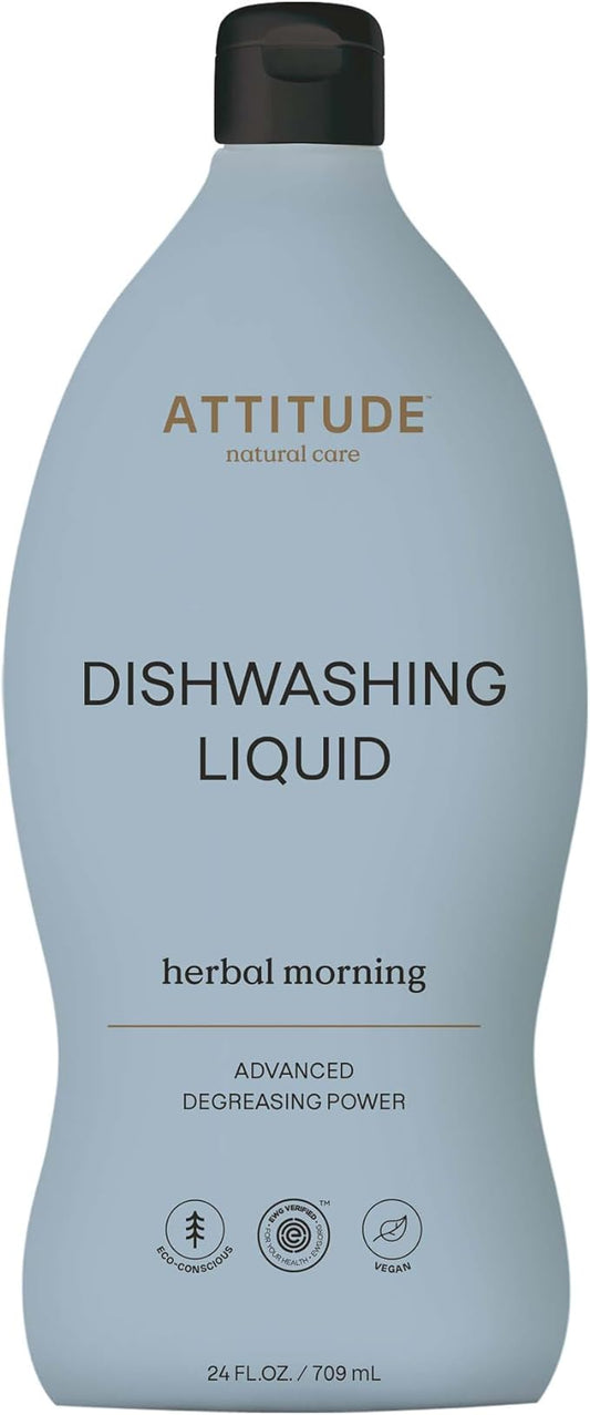 ATTITUDE Dish Soap, EWG Verified, Plant-Based & Vegan Dishwashing Liquid, Naturally Derived, Italian Lemon Scent, 24 Fl Oz