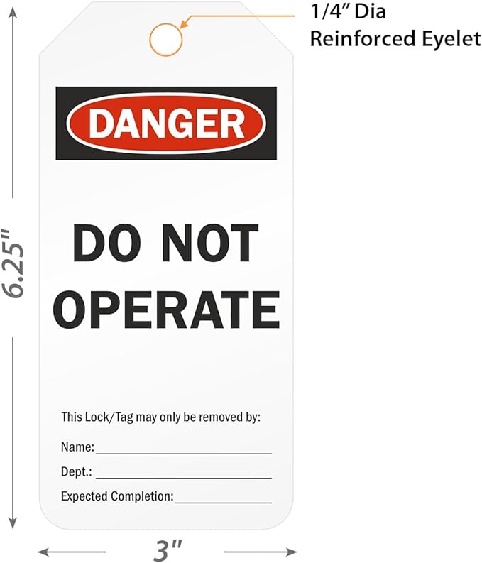 SmartSign Pack of 100 “Danger - Do Not Operate” Lock Out 2-Sided Safety Tags in Dispenser Box | 3" x 6.25" Plastic