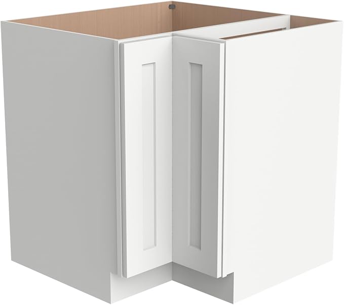 Kitchen Lazy Susan Corner Base Cabinet with Adjustable Shelf, Soft-Close Hinges, Solid Hardwood & Plywood Construction,Space-Saving RTA Storage Solution (SK-Origami White, 36" W x 24" D x 34.5" H)