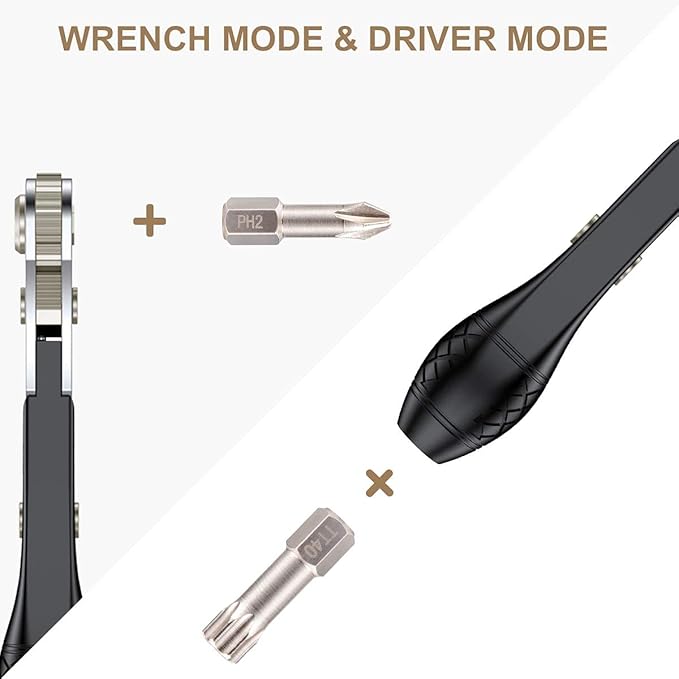 25in1 S2 Steel Mini Ratchet Wrench Screwdriver Bit Set with 1/4" Hex Shank Phillips/Slotted/Hexagon/Torx Bits, 36-Tooth Gear, Magnetic Bit Holder, 90 Degree Offset Reversible Drive Handle
