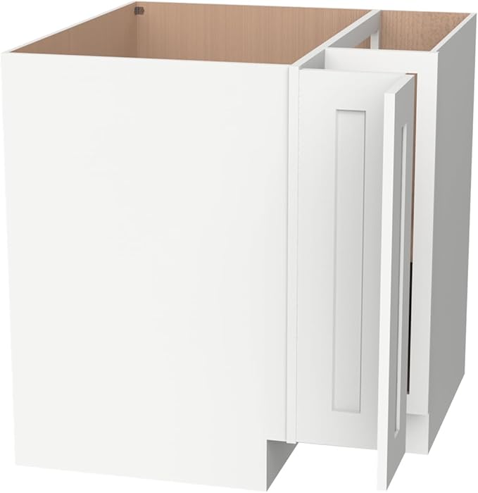 Kitchen Lazy Susan Corner Base Cabinet with Adjustable Shelf, Soft-Close Hinges, Solid Hardwood & Plywood Construction,Space-Saving RTA Storage Solution (SK-Origami White, 36" W x 24" D x 34.5" H)