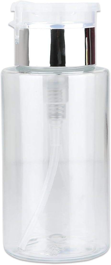 PANA 7oz. Professional Push Down Liquid Pumping Clear Bottle Dispenser (Silver Lid with No Wording, 2pc)