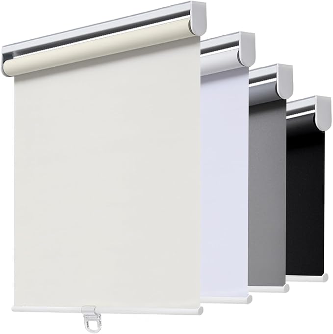 Cordless Roller Shades Blackout Blinds for Windows Room Darkening Rolled Up Shades with Spring System, UV Protection Window Shades Door Blinds for Home and Office (76" W x 72" H, Ivory)
