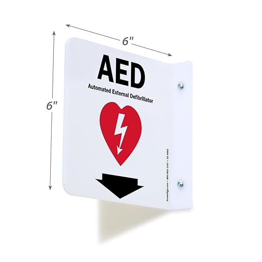 SmartSign (2-Pack) AED Projecting Sign - 6" x 6", Two-Sided Wall Mount Polished Acrylic Hallway Sign with Down Arrow, Red, Black and White