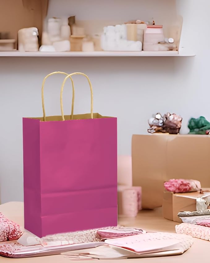 qiqee 32-Packs Rosy Paper Gift Bags with Handles Bulk 8.26"×6"×3.15" Small Size Gift Bags Multiple Use（Small Size）