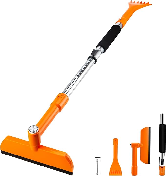 49.2inch Ice Scraper with Snow Brush, Ice Scrapers for Car Windshield,Extendable Snow Removal Tool for Car Window with Foam Grip,360° Silicone Brush Head for Car Auto Truck SUV (Orange)