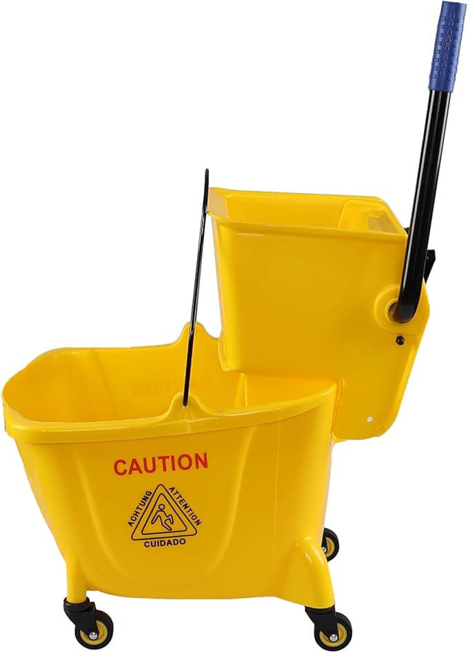 Mop Bucket with Side Press Wringer on Wheels, 24 L Side-Press Mop Bucket, Yellow