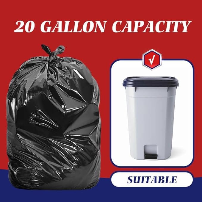 Teivio 20-25 Gallon 120 Counts Black Large Trash Bags Garbage Bags, outdoor trash bags liners for Kitchen/Yard/Industrial or Commercial Use,fit for 18, 20,21, 23 and 25 gallon, Black
