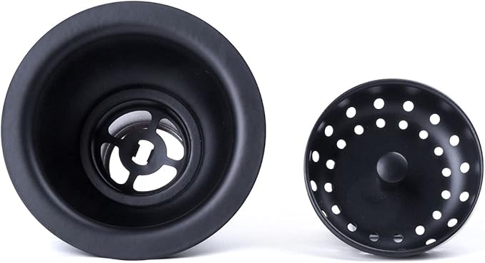 3-1/2 Deep Cup Kitchen Sink Drain Assembly, 304 Stainless Steel Construction With Fixed Post Basket and Long Extended Shank/CAS Approved and Matte Black Finish