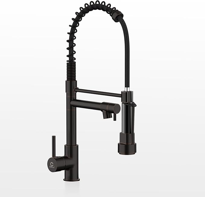 Kitchen Faucets, Oil Rubbed Bronze Kitchen Faucet, Pull Down Kitchen Sink Faucet with Sprayer, Commercial Stainless Steel Spring Faucets for Kitchen Sinks, Single Handle with High Arc Spring