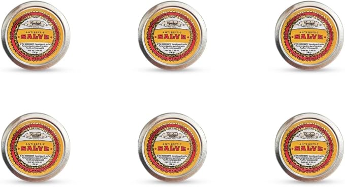 Rawleigh Antiseptic Yellow Salve Small Tin: 0.96 oz, Natural, Multi-Purpose Ointment Soothes Skin Cuts, Bruises, Irritations, with Turpentine, Phenol, Cottonseed Oil, Original Formula - Pack of 6