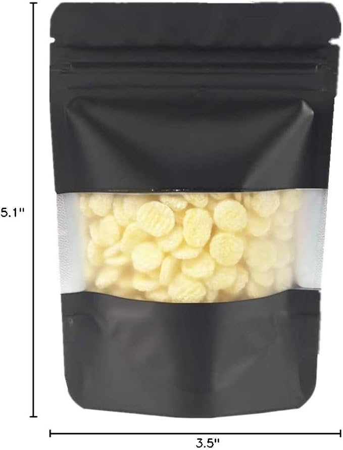 100 Pieces Mylar Bags with Window Zipper Lock Stand Up Aluminum Foil Bag for Zip Food Storage Lock Packaging Bag Reusable (3.5x5.1 inch, Black)