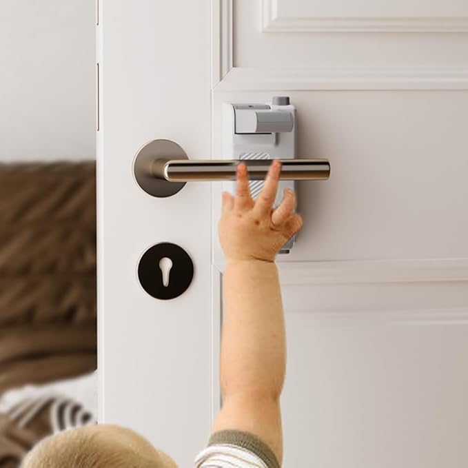 YEYA Upgraded Child Safety Door Handle Lock, White Universal Fit Lever Locks with 3M Adhesive, 1-Pack Toddler Proof Safety Locks for Indoor Doors, Easy Installation No Tools Required