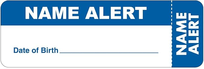 Name Alert Chart Label with Date of Birth Field 3” x 1” White Blue Doctor Stuff 250 Stickers/Roll Permanent Adhesive for Patient Identity Verification