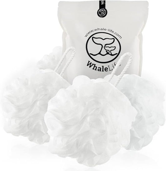 Loofah Sponge Bath Sponge for Women Men 4 Pack (White)