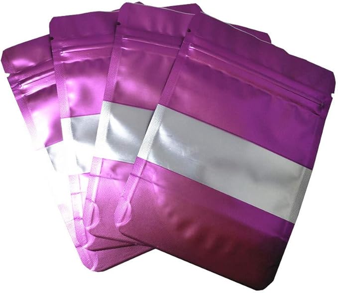 100 Pieces Mylar Bags with Window Zipper Lock Stand Up Aluminum Foil Bag for Zip Food Storage Lock Packaging Bag Reusable (3.5x5.1 inch, Purple)