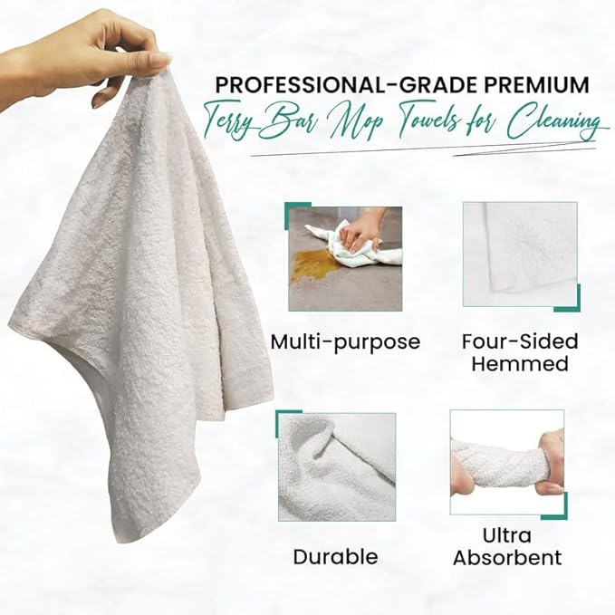 White Terry Bar Mop Towels 4800 Pcs (Approx) - 100% Cotton Ultra-Absorbent Cleaning Rags, Perfect Washable Kitchen Rags for Bars, Restaurants & Home (600 lbs Pallet - 12x50 lbs. Box)