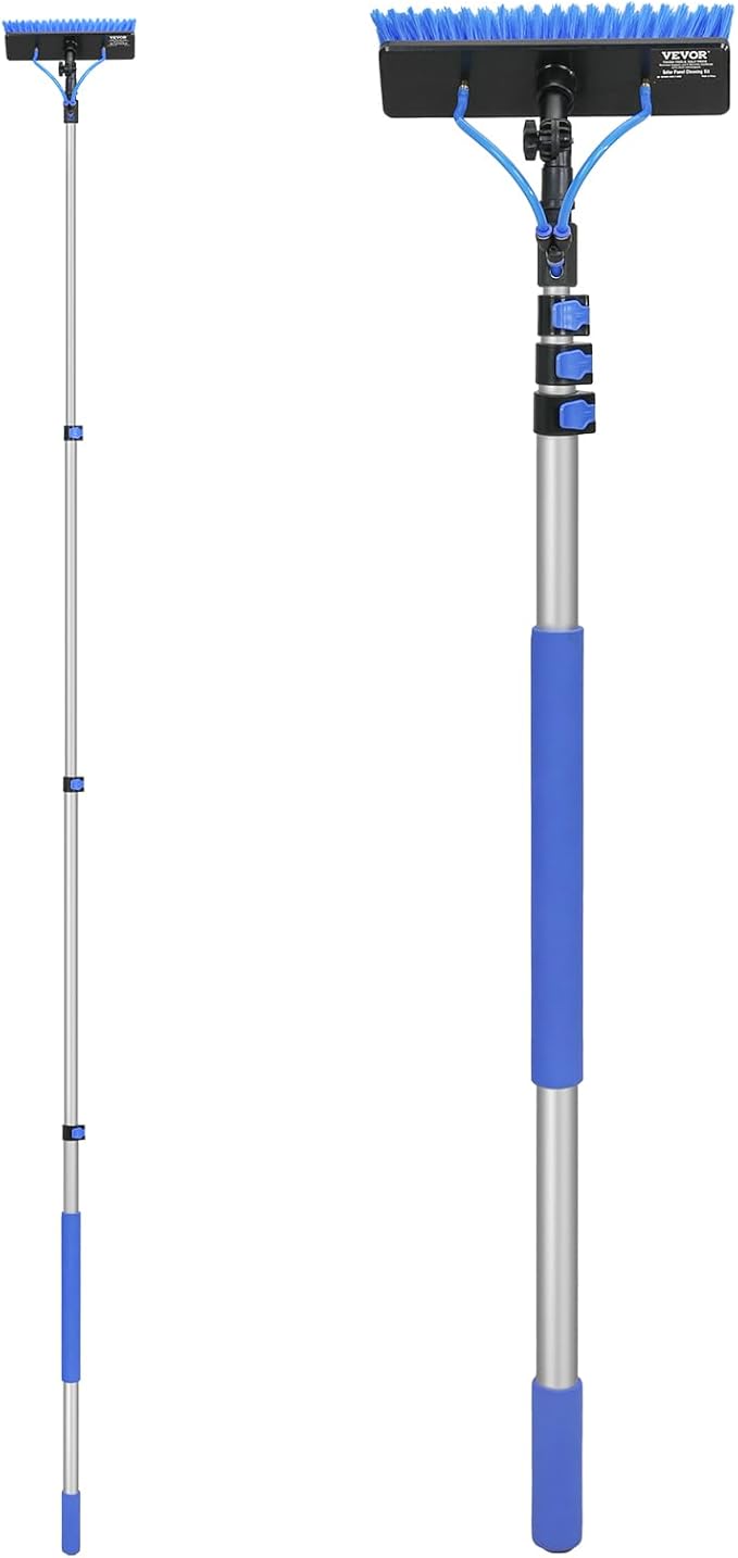 VEVOR Water Fed Pole Kit, 20FT Solar Panel Cleaning Pole with Extendable Handle, 180° Rotatable Brush Head & 65.6FT Hose, Household & Outdoor Window Cleaner Tool for Caravan Solar Panel Deck