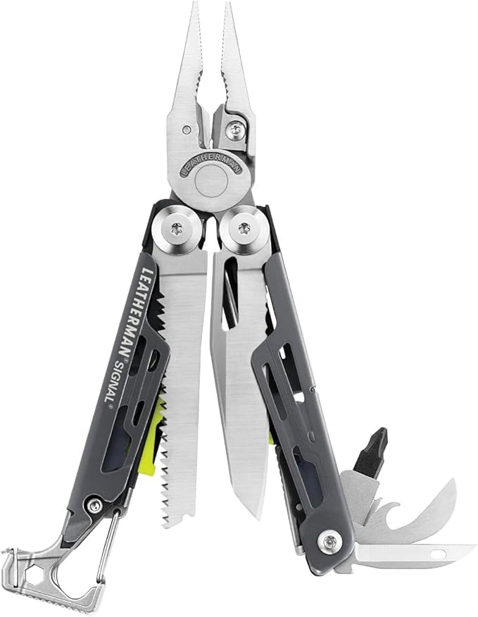 LEATHERMAN, Signal, 19-in-1 Multi-tool for Outdoors, Camping, Hiking, Fishing, Survival, Durable & Lightweight EDC, Made in the USA, Grey/Yellow