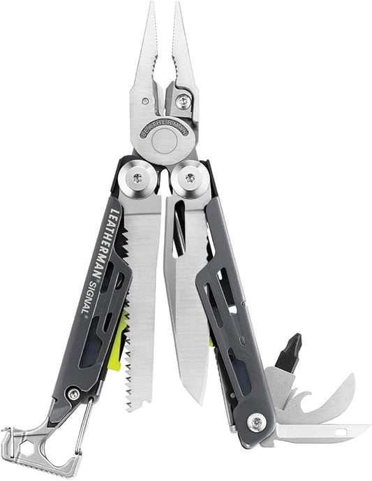LEATHERMAN, Signal, 19-in-1 Multi-tool for Outdoors, Camping, Hiking, Fishing, Survival, Durable & Lightweight EDC, Made in the USA, Grey/Yellow