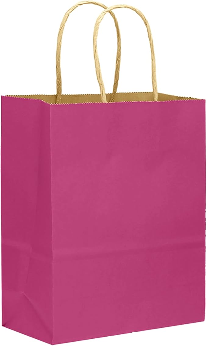 qiqee 32-Packs Rosy Paper Gift Bags with Handles Bulk 8.26"×6"×3.15" Small Size Gift Bags Multiple Use（Small Size）