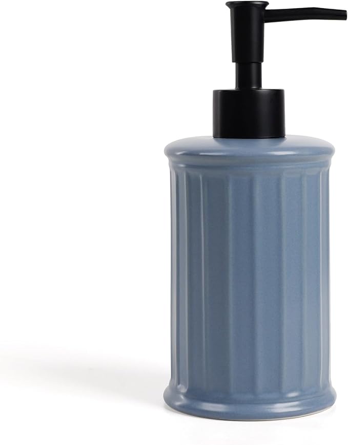 Soap Dispenser, Ceramic Liquid Dish Soap Dispenser 11.84OZ, Hand Soap Dispenser for Kitchen Bathroom, Refillable Shower Soap Dispenser, Blue-Grey, ANTIS'S HOME