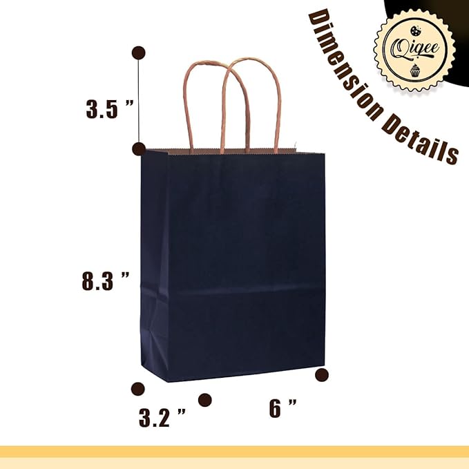 qiqee 32-Packs Navy Blue Paper Gift Bags with Handles Bulk 8.26"×6"×3.15" Small Size Gift Bags Multiple Uses（Small Size）