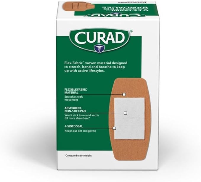 CURAD Flex-Fabric Adhesive Bandages, Assorted Sizes, Durable and Flexible Protection, 100 Count (Pack of 6)