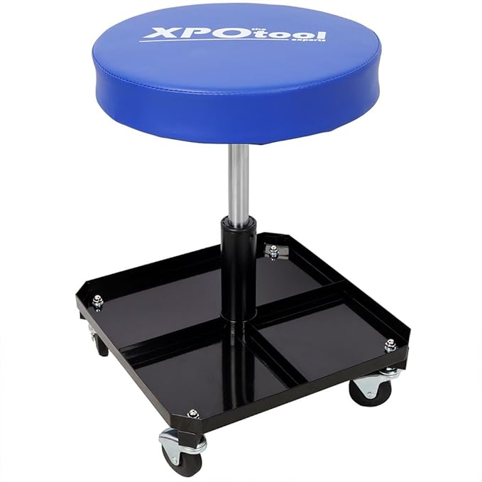 Rolling Garage Stool, 250 LBS Rolling Pneumatic Creeper Garage with Tool Tray Storage and Adjustable Mechanic Stool, for Garage, Shop, Auto Repair
