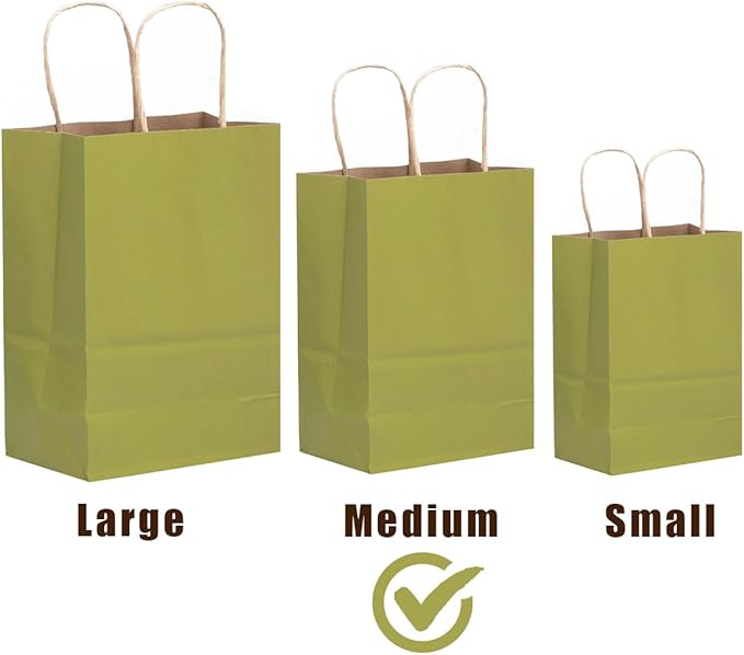qiqee 32-Packs Forest Green Paper Gift Bags with Handles Bulk 7.6"x4.75"x10.5" Medium Size Gift Bags Multiple Uses