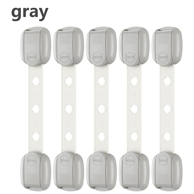 Child Safety Strap Locks (6 Pack) Baby Locks for Cabinets and Drawers, Toilet, Fridge & More. Adhesive Pads. Easy Installation, No Drilling Required, White/Gray (Gray, 6 pcs (Pack of 1))