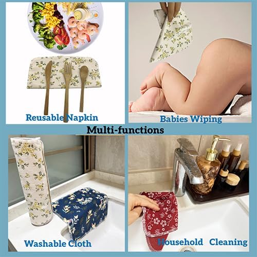 Reusable Paper Towel Rolls 20 Pack,Washable Napkin Cloth Value Set of 4 Colors 20 Pack of Paperless Towel-100% Cotton, Super Soft, Absorbent Made to Last (Floral)
