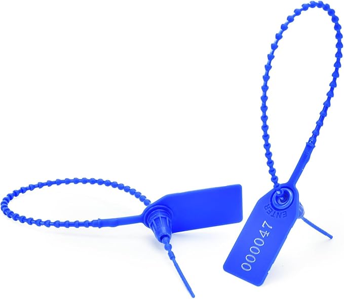 50pcs Plastic Security Tamper Seals Shipping Tags Disposable Signage Numbered Pull Tight Padlock Safety Self-Locking Seal Ties Tag, Deep Blue