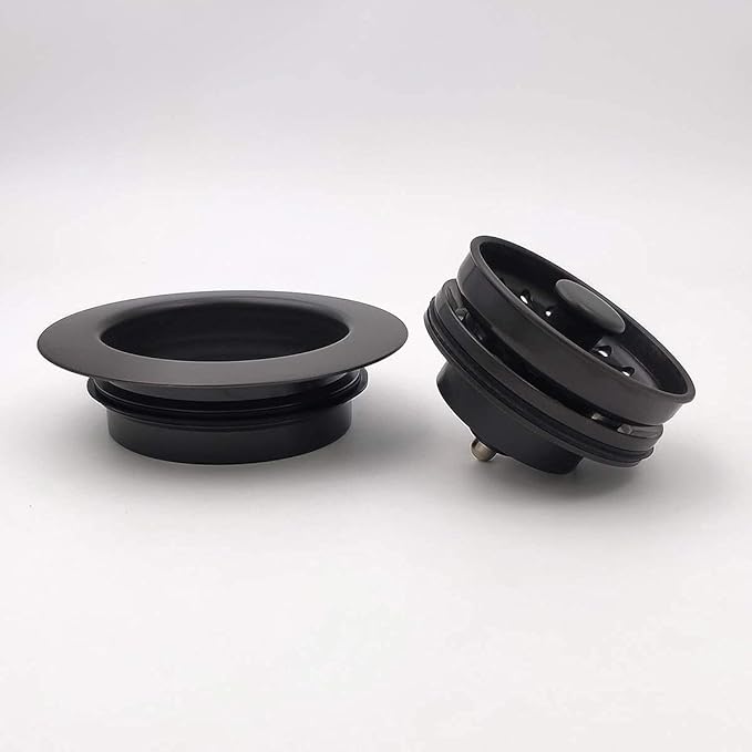 Garbage Disposal Strainer and Stopper with Decorative Disposal Flange in Black, Fit 3.5 Inch Standard Drain Hole