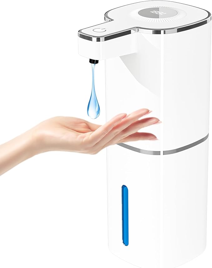 Automatic Soap Dispenser, Touchless Foam Hand Soap Dispenser, 4 Adjustable Gears, 1200mah Rechargeable, Large Display, Suitable for Kitchen, Bathroom, and School. (White, Liquid)