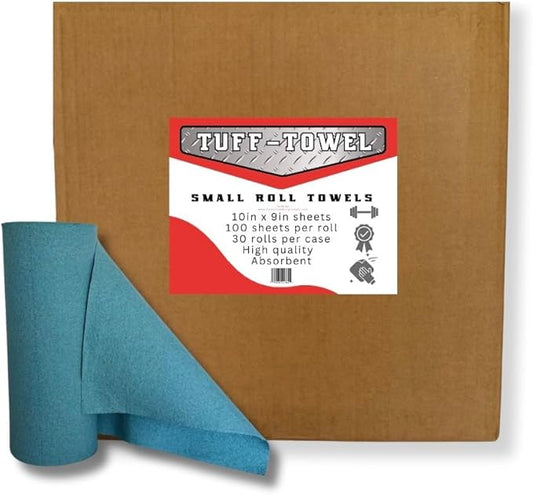Small Roll Towels, 9x10.5 Inch Sheets, 100 Sheets per Roll, 30 Rolls per Case (Blue)