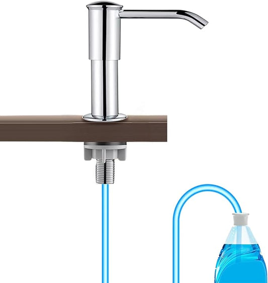 Dish Soap Dispenser for Kitchen Sink, Countertop Sink Soap Dispenser Water Pump with No-Spill Extension Tube Kit Design for Kitchen Bathroom, No Need to Fill Little Bottle Again(Sliver)