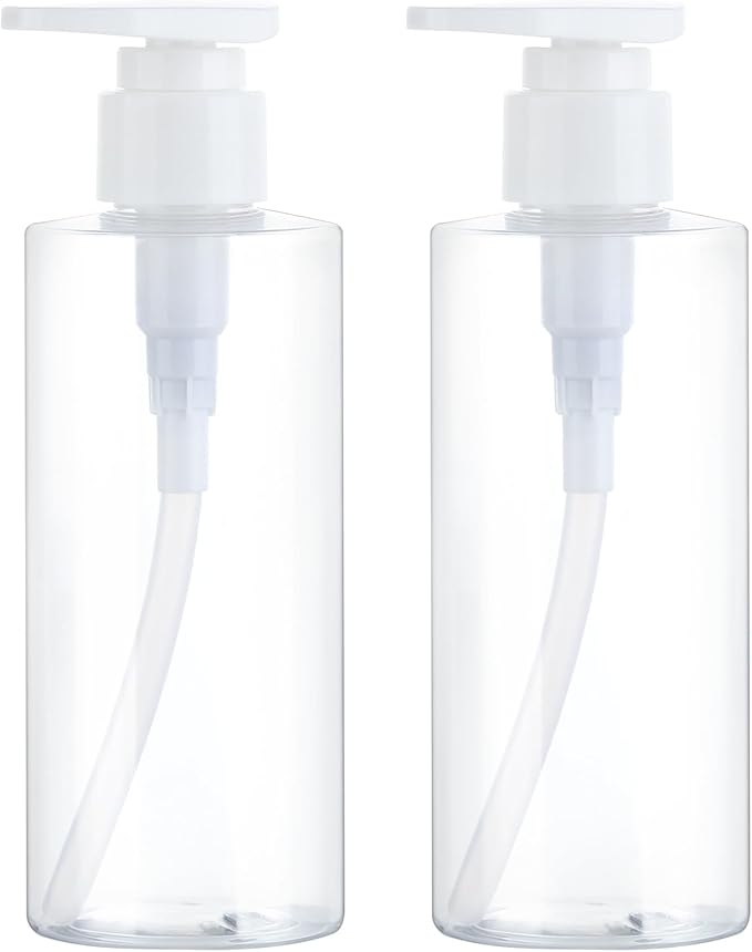 Plastic Pump Bottle Dispenser, BPA-Free Clear Refillable Empty Containers,2 Pack Portable Hand Pump Bottles Dispenser for Lotion Shampoo Conditioner