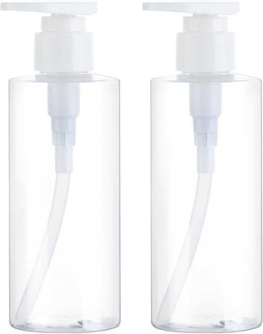 Plastic Pump Bottle Dispenser, BPA-Free Clear Refillable Empty Containers,2 Pack Portable Hand Pump Bottles Dispenser for Lotion Shampoo Conditioner