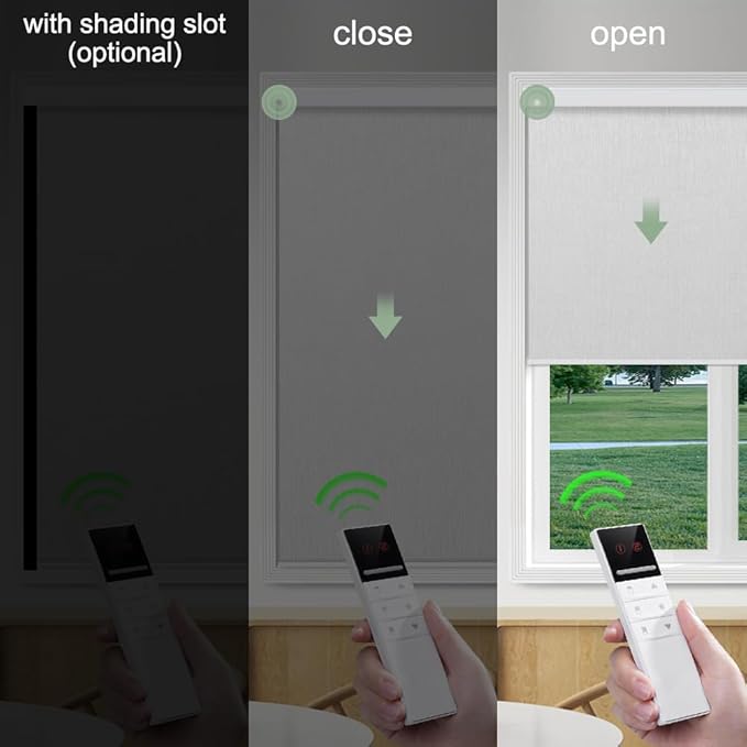 Zshine Motorized Blackout Window Blinds Customize Width (23-95 Inches) Remote Control Wireless and Rechargeable Roller Shades Blinds for Windows, Home, Office, Hotel, Club, Restaurant(82164A)