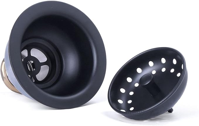 3-1/2 Deep Cup Kitchen Sink Drain Assembly, 304 Stainless Steel Construction With Fixed Post Basket and Long Extended Shank/CAS Approved and Matte Black Finish