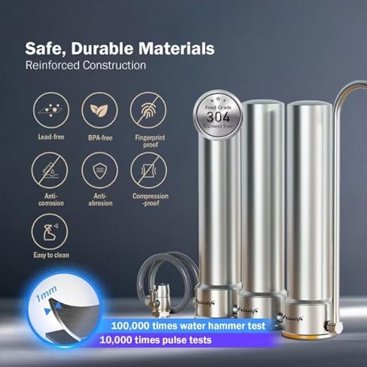Frizzlife TS99 Countertop Water Filter System, NSF 42&372 Certified 9-Stage Stainless Steel Faucet Water Filtration, 0.5 Micron Elements Reduces 99.99% Lead, Chlorine, Heavy Metals, Bad Taste & Odor