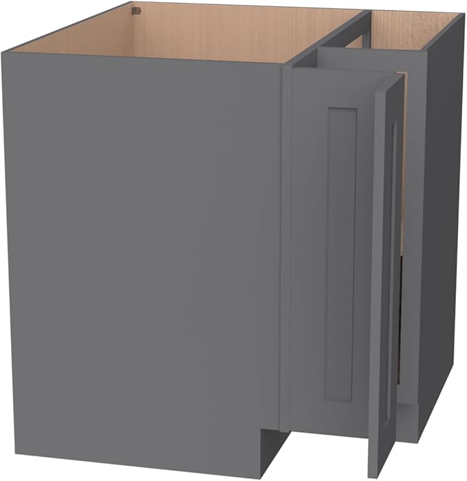 Kitchen Lazy Susan Corner Base Cabinet with Adjustable Shelf, Soft-Close Hinges, Solid Hardwood & Plywood Construction,Space-Saving RTA Storage Solution (SK-Pebble Gray, 36" W x 24" D x 34.5" H)