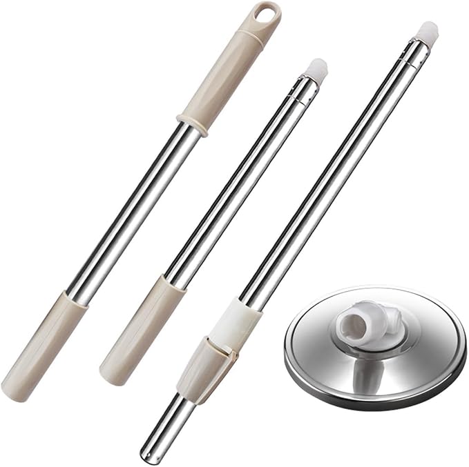 Extended Spin Mop Replacement Mop Handle, Upgraded 60-inch 360 Degrees Rotating Telescopic Replacement Mop Stick for Spin Mop Bucket Cleaning System (Stainless Steel Disc, Khaki)