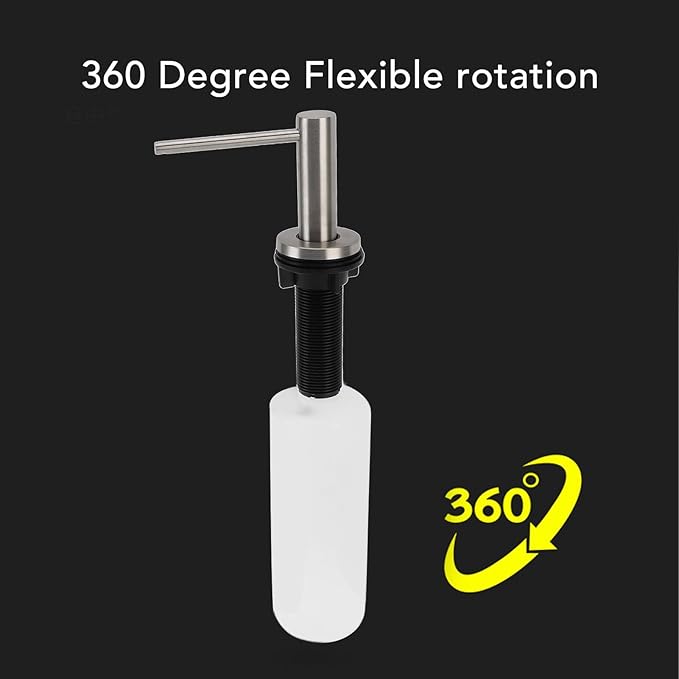 Built in Kitchen Sink Soap Dispenser 304 Stainless Pump Plus 350ml Bottle, Refillable Countertop Dish Lotion, Easy Install